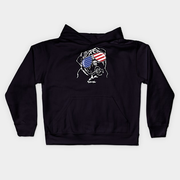 Proud Pug American Flag sunglasses patriotic dog Kids Hoodie by wilsigns